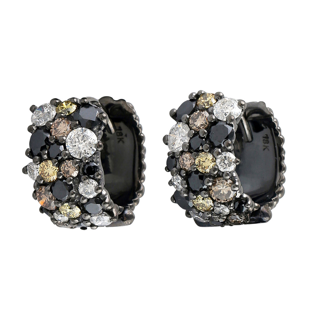Multi-Color Diamond Cluster Huggie Earrings in 18K Rhodium Gold