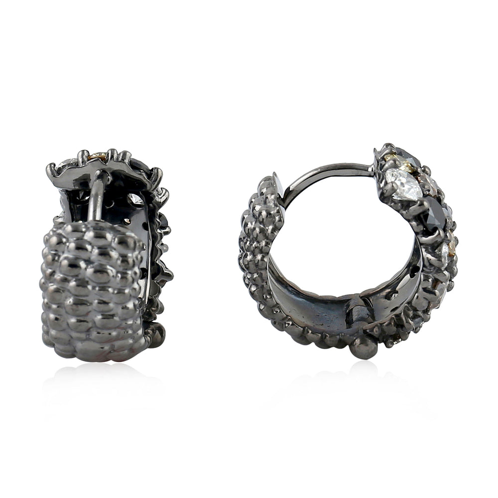 Multi-Color Diamond Cluster Huggie Earrings in 18K Rhodium Gold