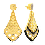 Fancy Cut Onyx Gemstone Bezel Set Diamond Indian Ethnic Dangler In 18k Yellow Gold For Her