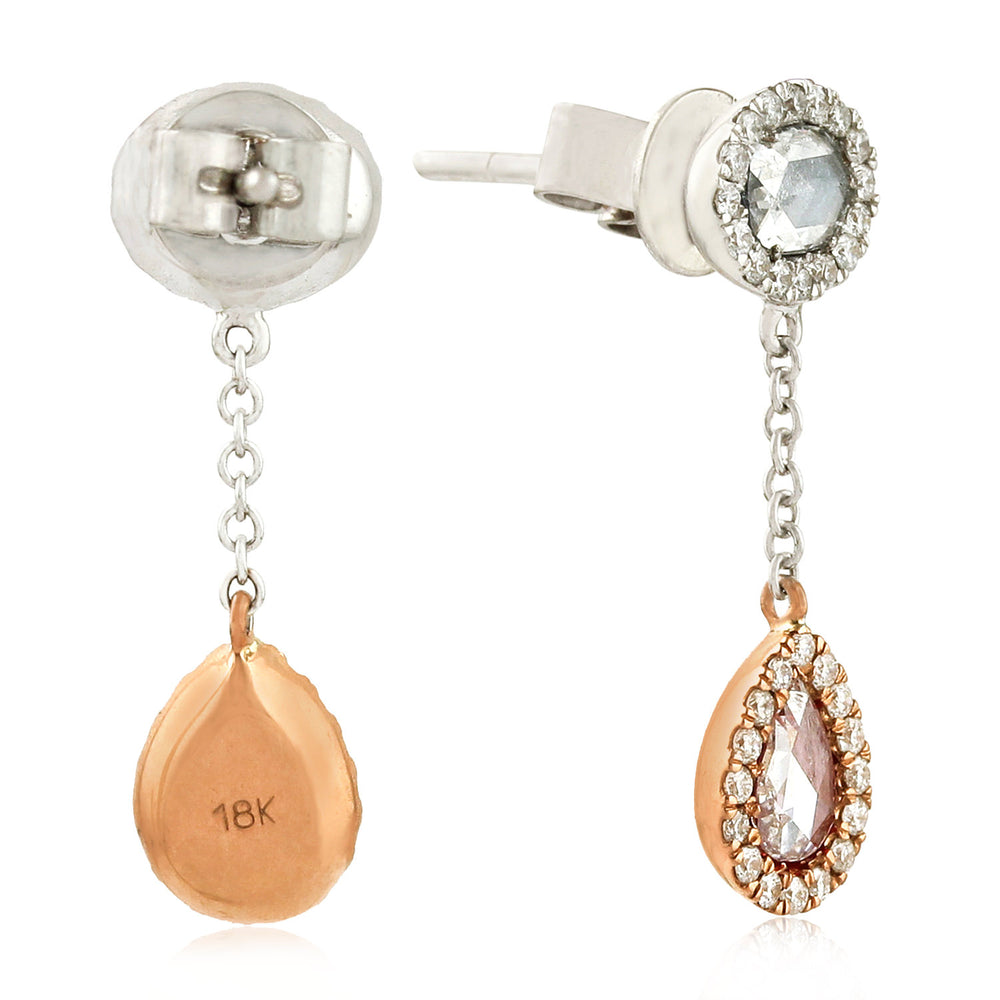 Colored Diamond Designer Dangle Earrings In 18K White And Rose Gold