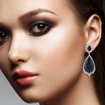 Natural Blue Sapphire Drop Dangler Rose Cut Diamond Made In 18K White Gold Jewelry For Her