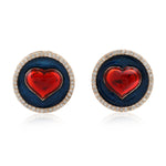 14K Rose Gold Pave Diamond Heart Enamel Stud Earrings For Her