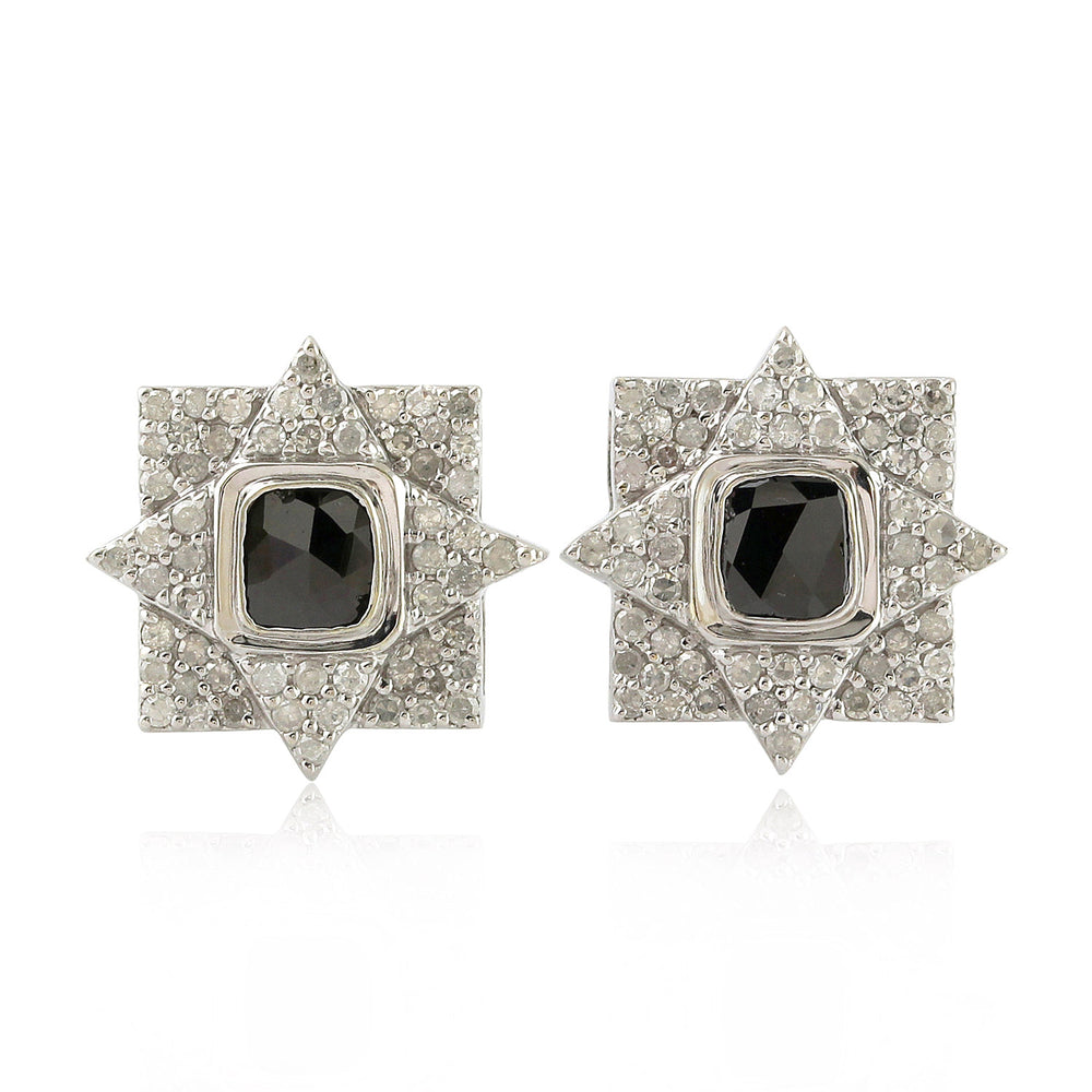 Natural Slice Diamond Pave Designer Stud Earrings 18K White Gold Jewelry