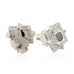 Natural Slice Diamond Pave Designer Stud Earrings 18K White Gold Jewelry