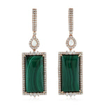 Baguette Malachite Prong Rose Cut Diamond Beautiful Dangler In 18K Rose Gold Jewelry