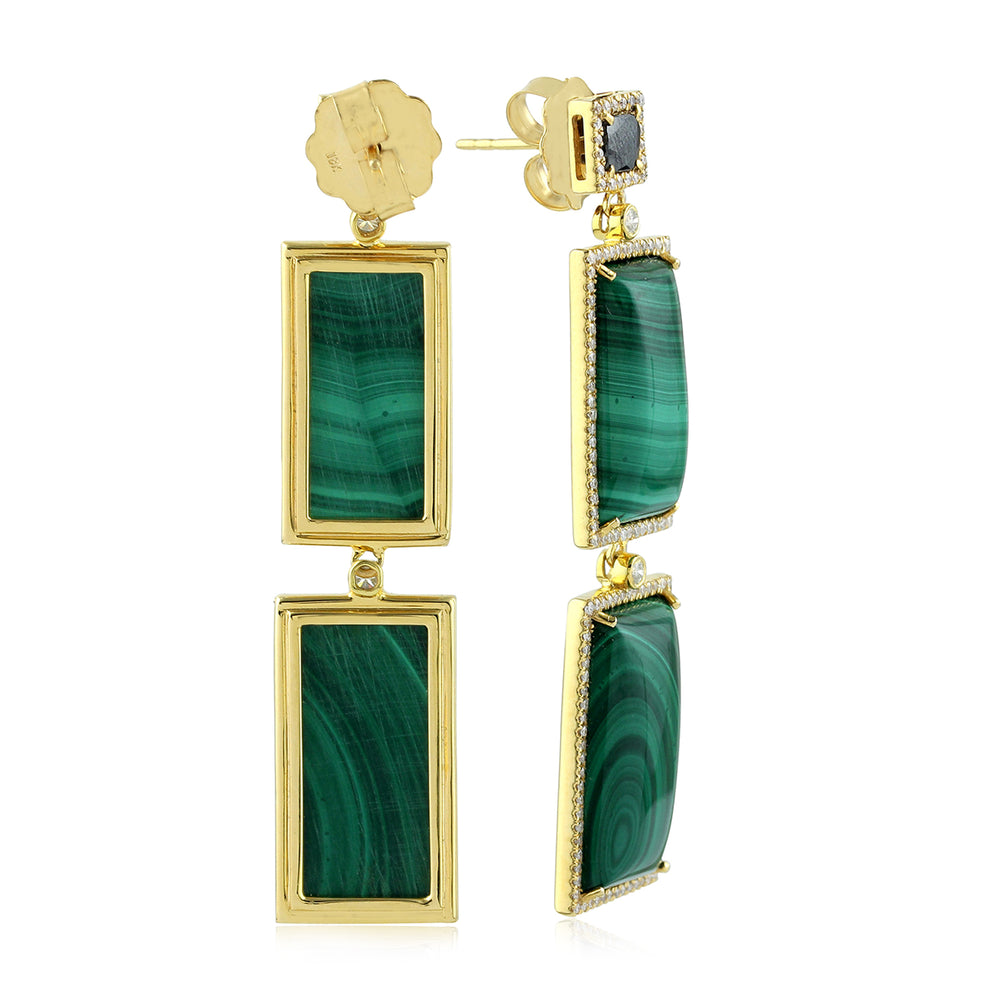 Baguette Cut Malachite Square Amethyst Pave Diamond Dangler In 18K Gold