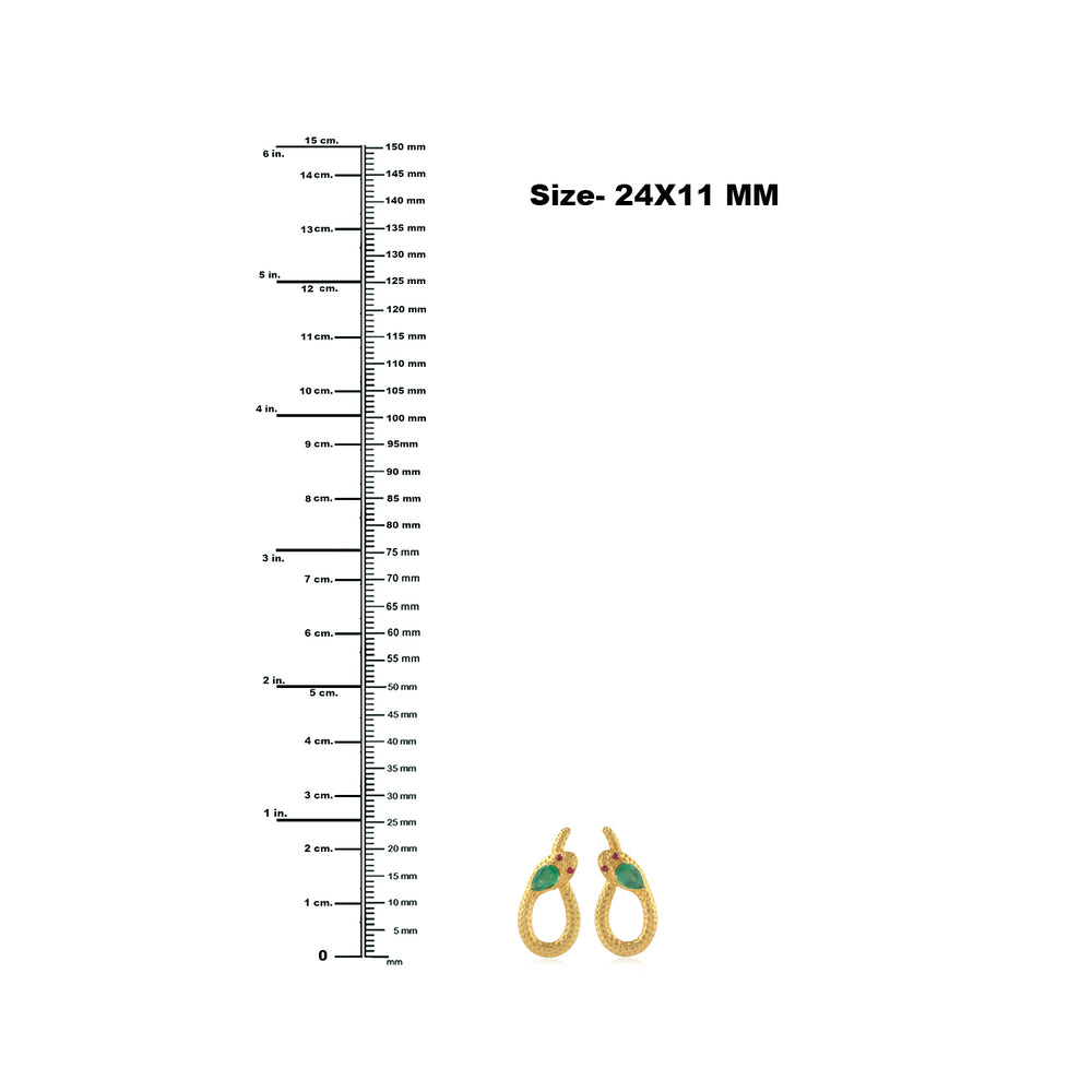Pear Cut Emerald & Bezel Ruby Snake Hammered Earrings in 18k Yellow Gold – Statement Gemstone Jewelry
