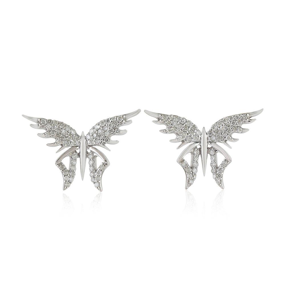 14K White Gold Micro Pave Diamond Butterfly Design Stud Earrings