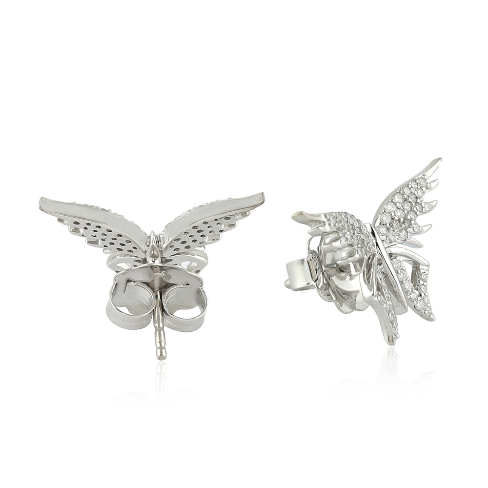 14K White Gold Micro Pave Diamond Butterfly Design Stud Earrings