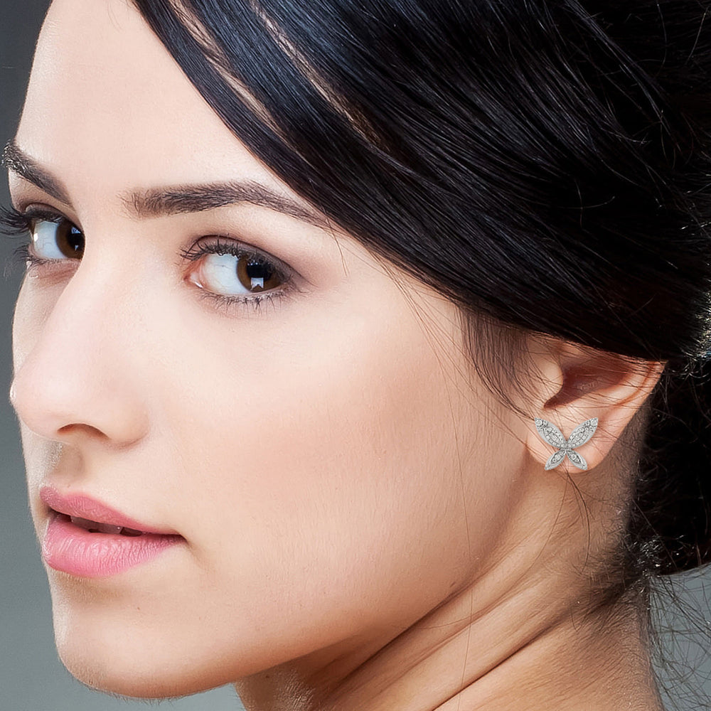 Micro Pave Diamond Butterfly Stud Earrings In 14K White Gold