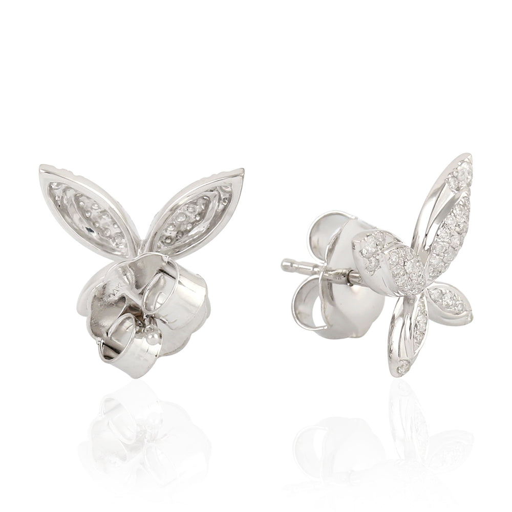 Micro Pave Diamond Butterfly Stud Earrings In 14K White Gold