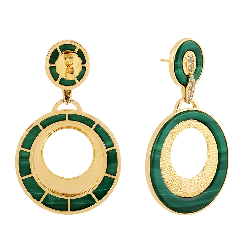 Malachite Diamond Designer Danglers In 18k Yellow Gold For Her