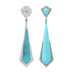 Fancy Cut Turquoise Micro Pave Diamond Long Danglers Partywear Jewelry Made In 18K White gold