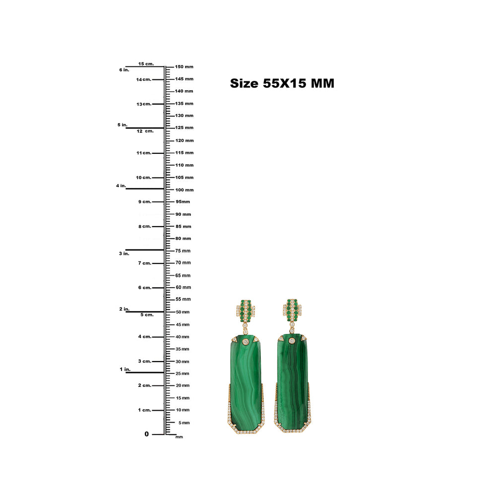 Malachite Prong Emerald Gemstone Pave Diamond Drop Dangle Earrings In Gold