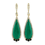 Pear Cut Malachite Round Spinel Pave Diamond Drop Dangler In 18K Yellow Gold