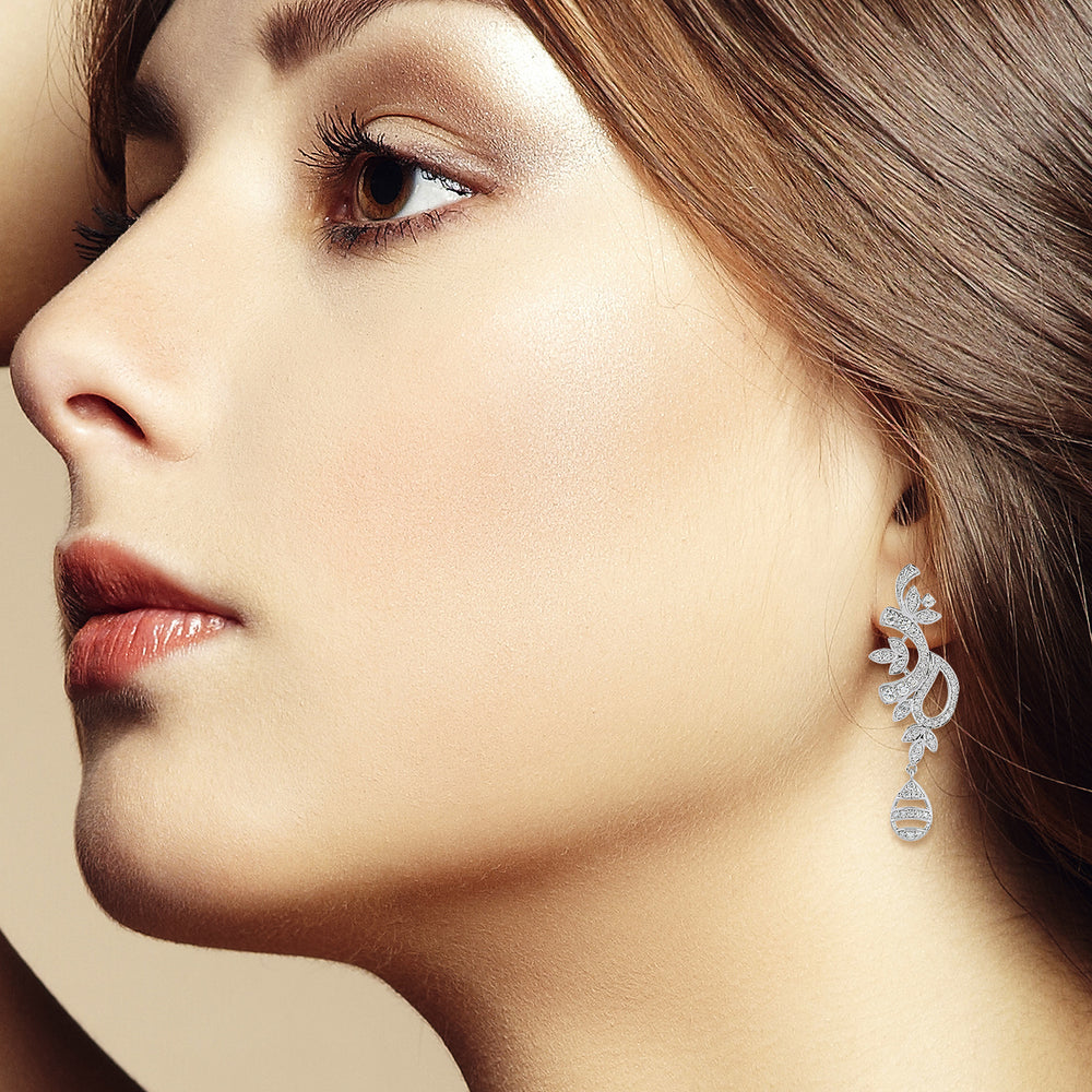 18K White Gold Micro Pave Diamond Handmade Dangle Earrings