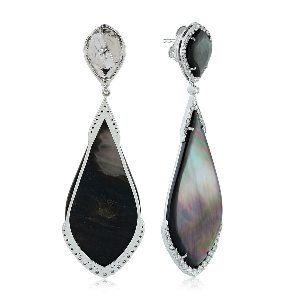 Black Mother Of Pearl Gemstone Pave Diamond Dangler In 18K White Gold