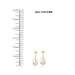 Micro Pave Diamond Pearl Chinese Nugget Star Design Danglers In 18k Yellow Gold For Her