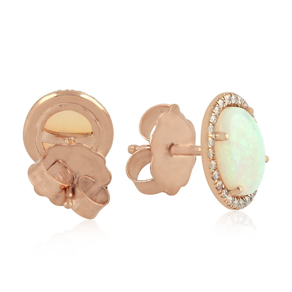 Oval Opal & Diamond Halo Stud Earrings in 18K Rose Gold