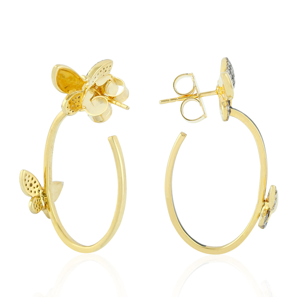 Butterfly Climber Hoop Earrings in 18K Yellow Gold Siler with Diamond