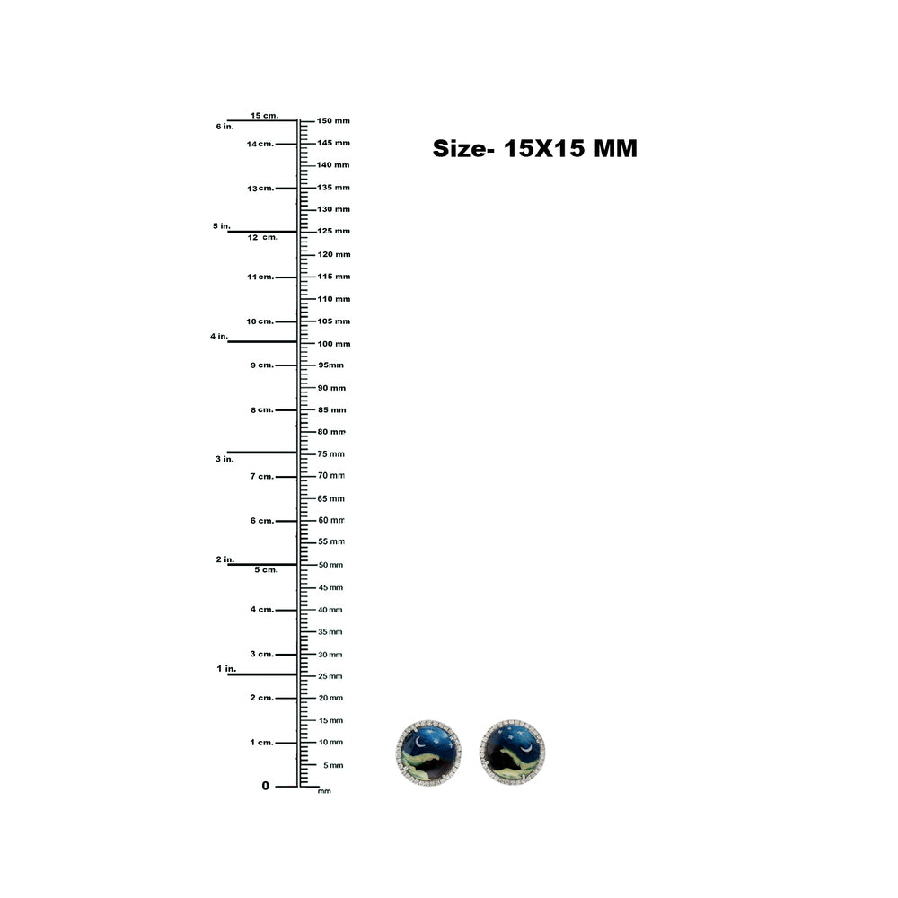 MOP & Diamond Halo Night Sky Enamel Stud Earrings in 18K White Gold