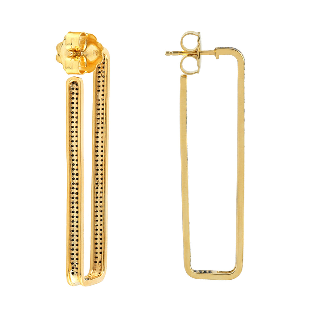 Micro Pave Black Diamond Rectangular Hoop Earrings in 14K Yellow Gold