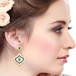 Carved Mother Of Pearl Pear Emerald Prong Diamond Wedding Dangler 18K Gold Jewelry For Women's