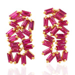 Baguette Ruby Gemstone July Birthstone Stud Earrings 18K Yellow Gold Jewelry For Her