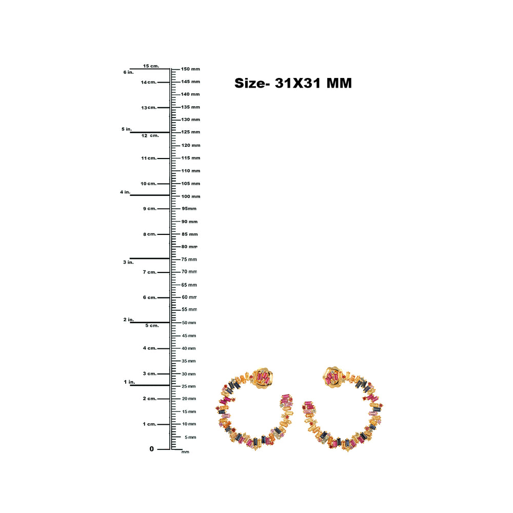 Baguette Cut Multi Sapphire Prong Ruby Gemstone Open Hoop Earrings In Gold