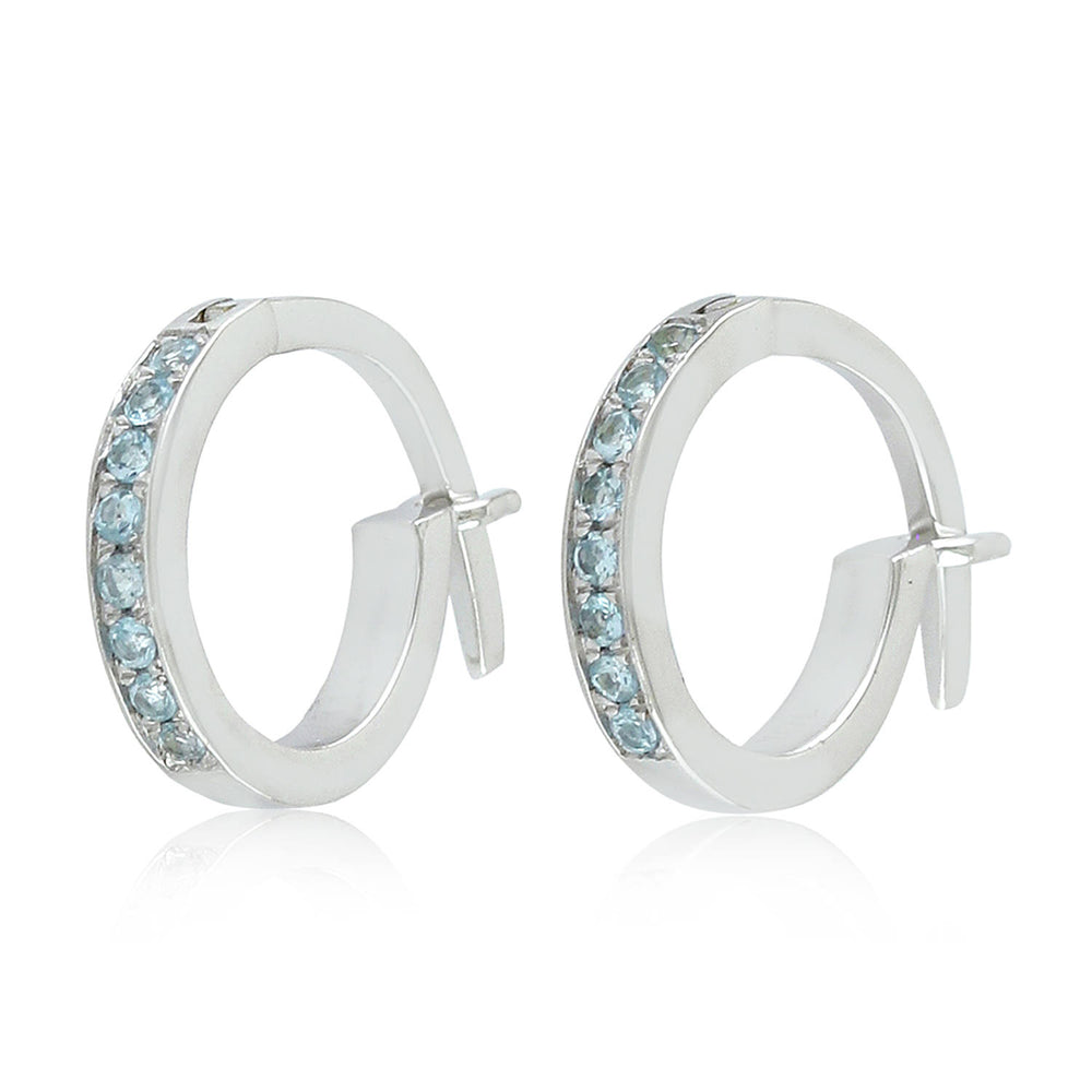 Blue Topaz Gemstone Huggie Earrings In 14K White Gold