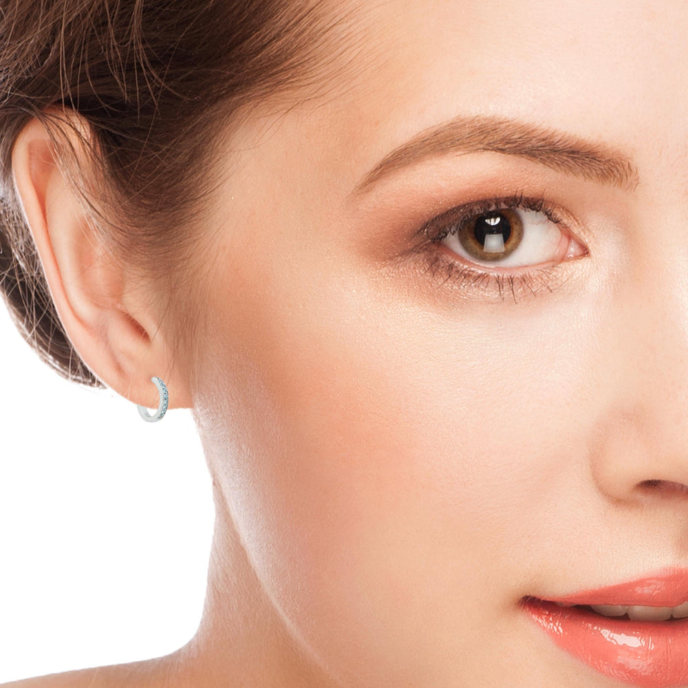 Blue Topaz Gemstone Huggie Earrings In 14K White Gold