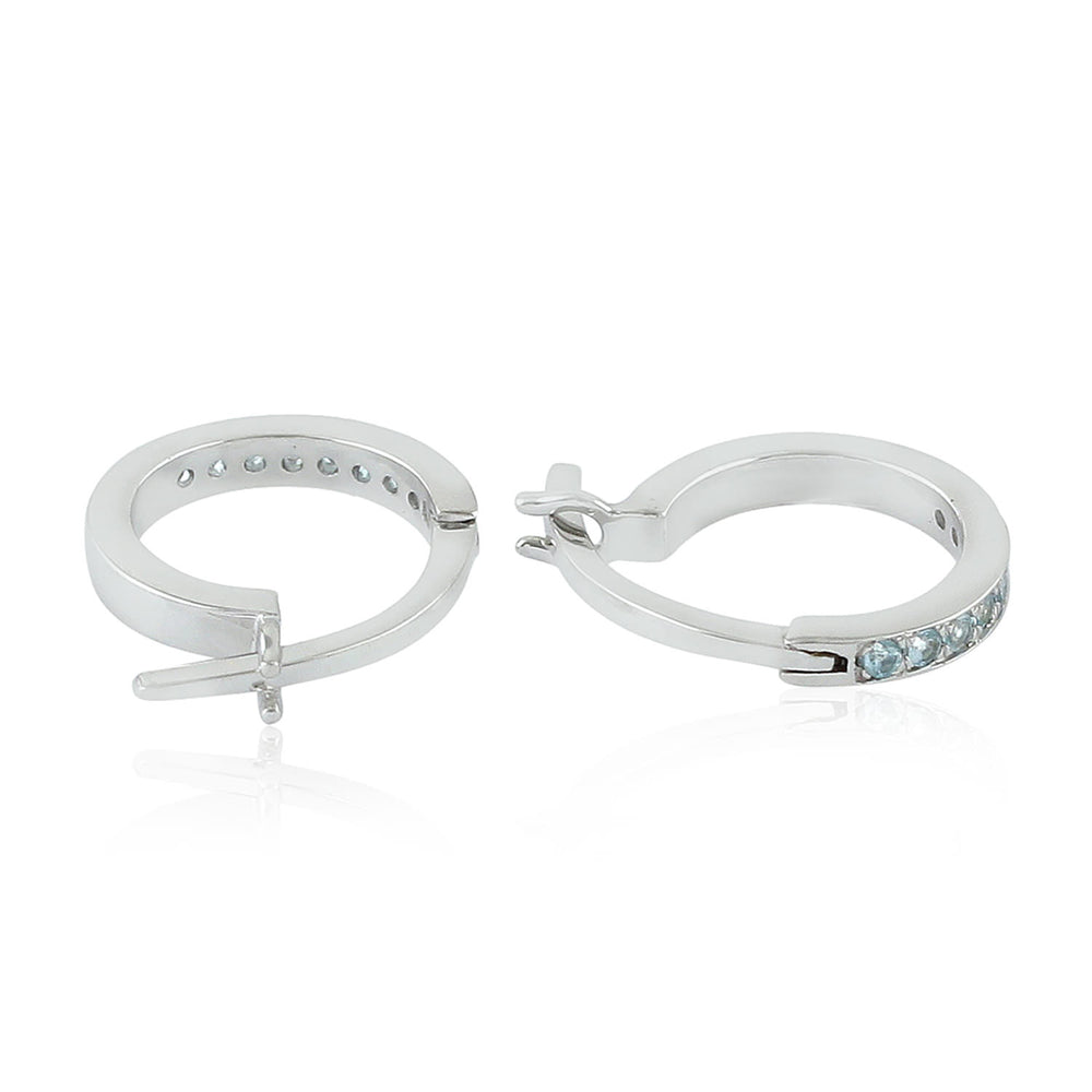Blue Topaz Gemstone Huggie Earrings In 14K White Gold