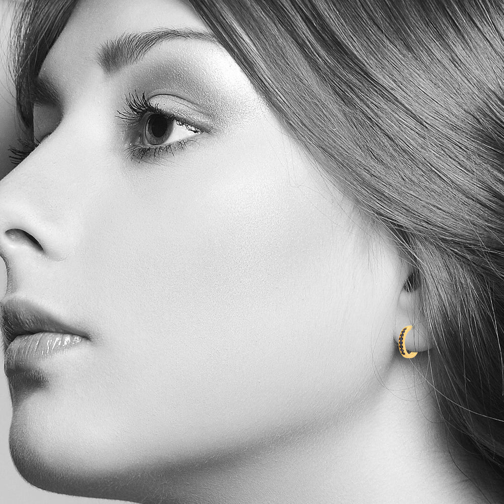 10K Yellow Gold Pave Blue Sapphire Gemstone Huggies Earrings