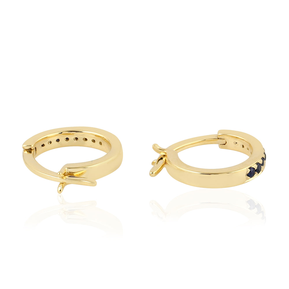 10K Yellow Gold Pave Blue Sapphire Gemstone Huggies Earrings