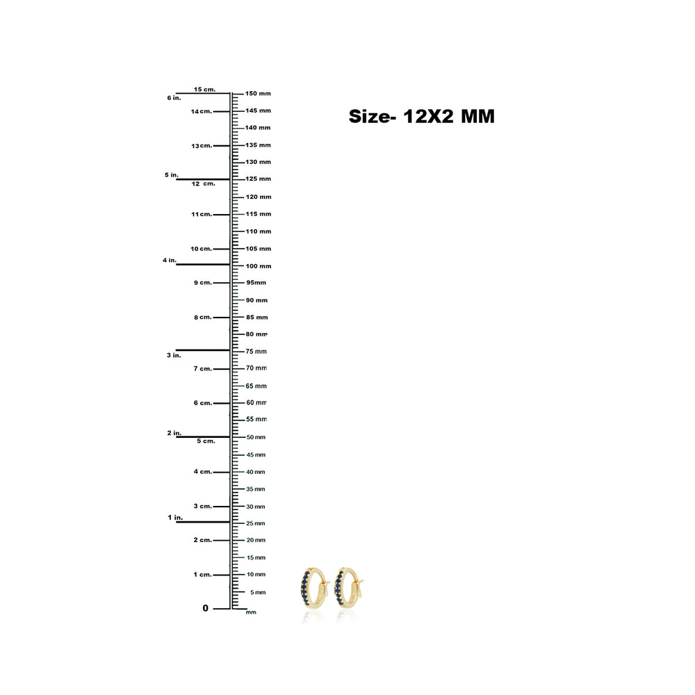 10K Yellow Gold Pave Blue Sapphire Gemstone Huggies Earrings