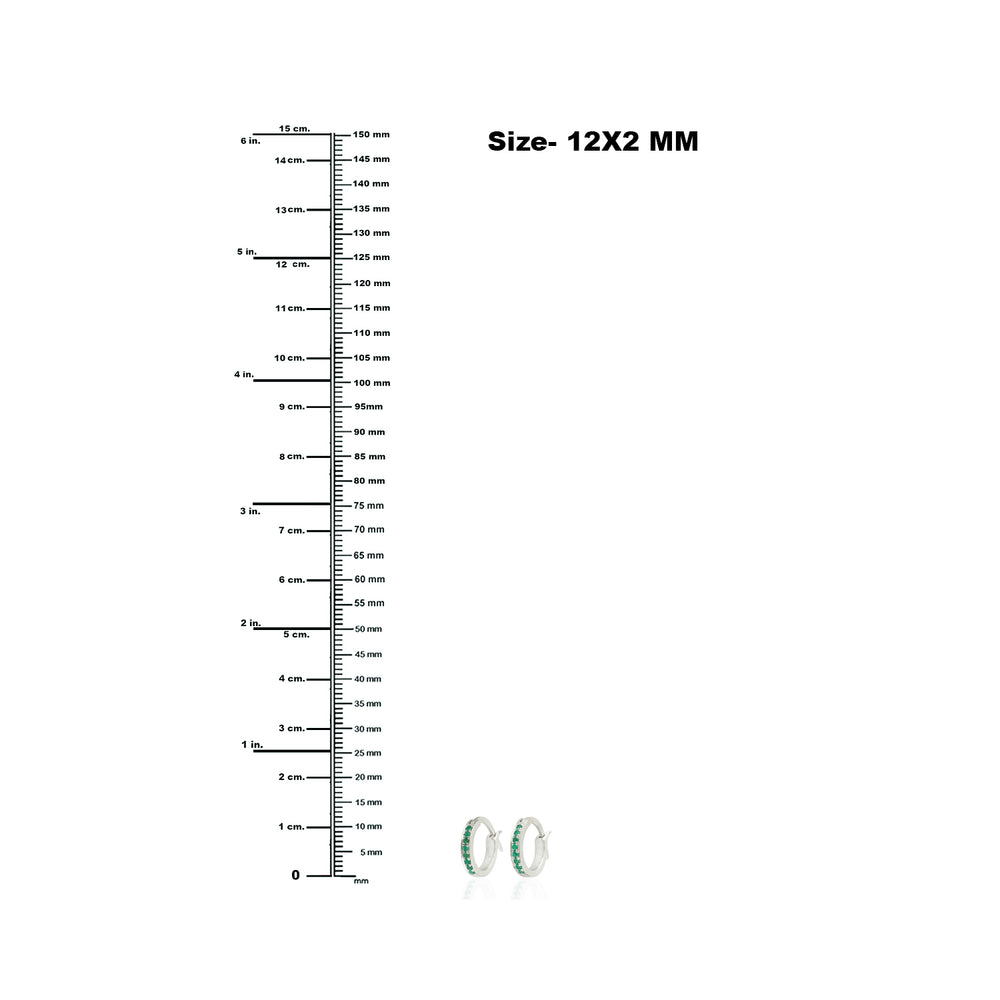 Micro Pave Emerald Huggies Earrings Made In 10K White Gold