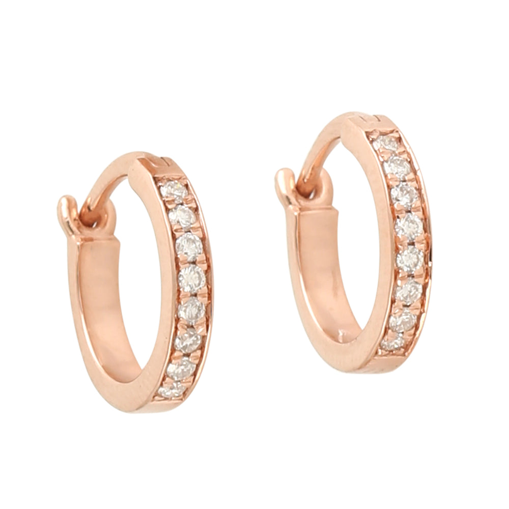 10K Rose Gold Pave Diamond Huggie Earrings for Women – Everyday Dainty Jewelry