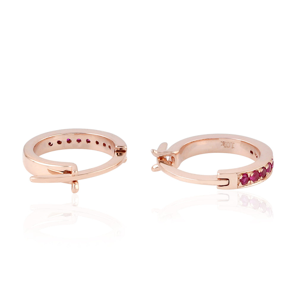 10K Rose Gold Pave Ruby Gemstone Huggie Earrings For Her