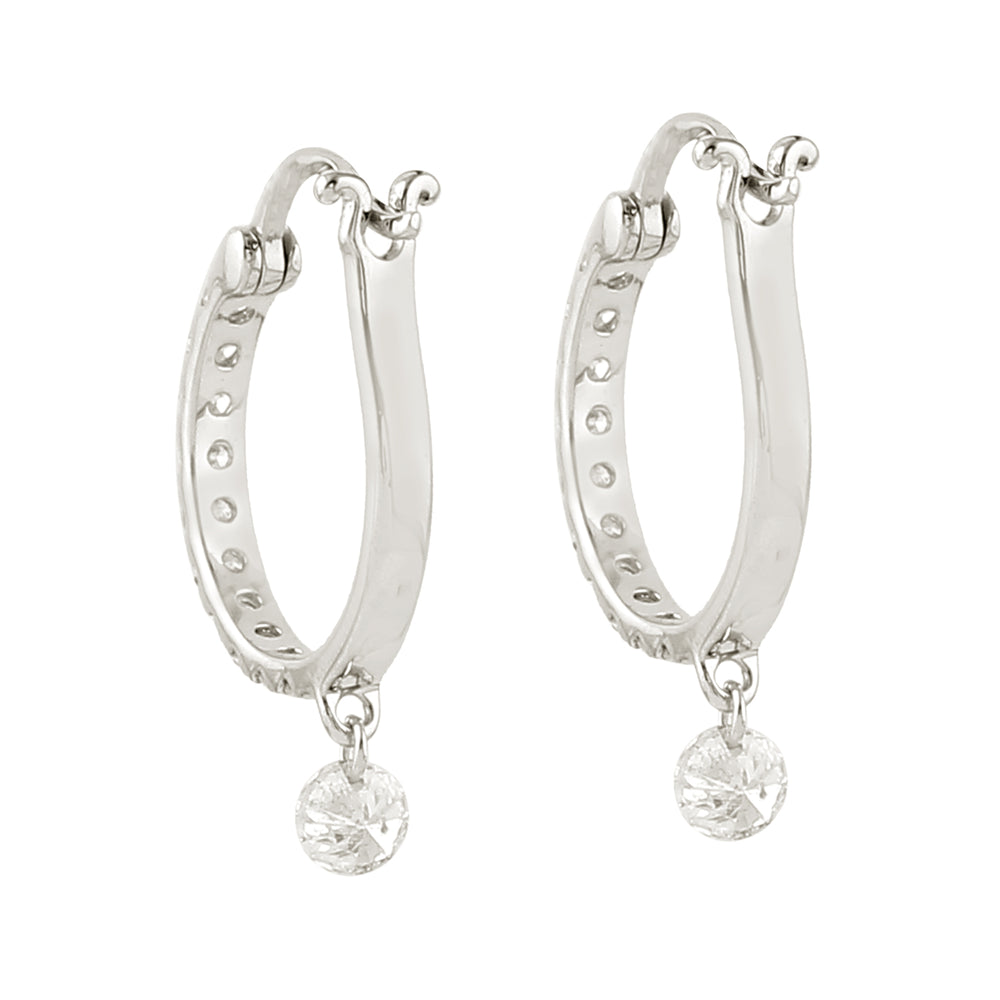 10K White Gold Pave Natural Diamond Vega Hoop Earrings For Women