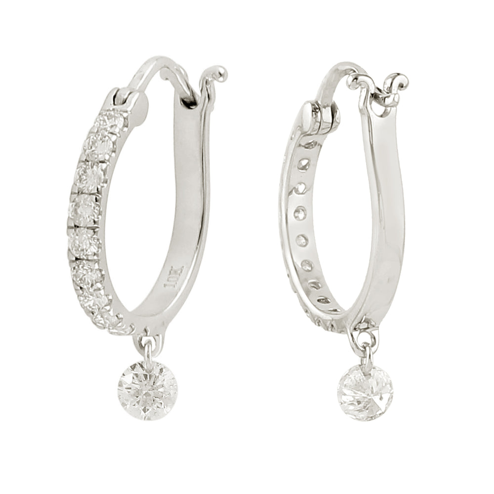 10K White Gold Pave Natural Diamond Vega Hoop Earrings For Women