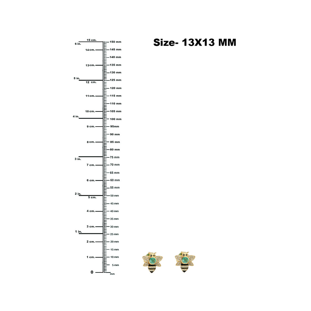 Emerald Pave Diamond Honey Bee Stud Earrings In Yellow Gold Enamel Gift