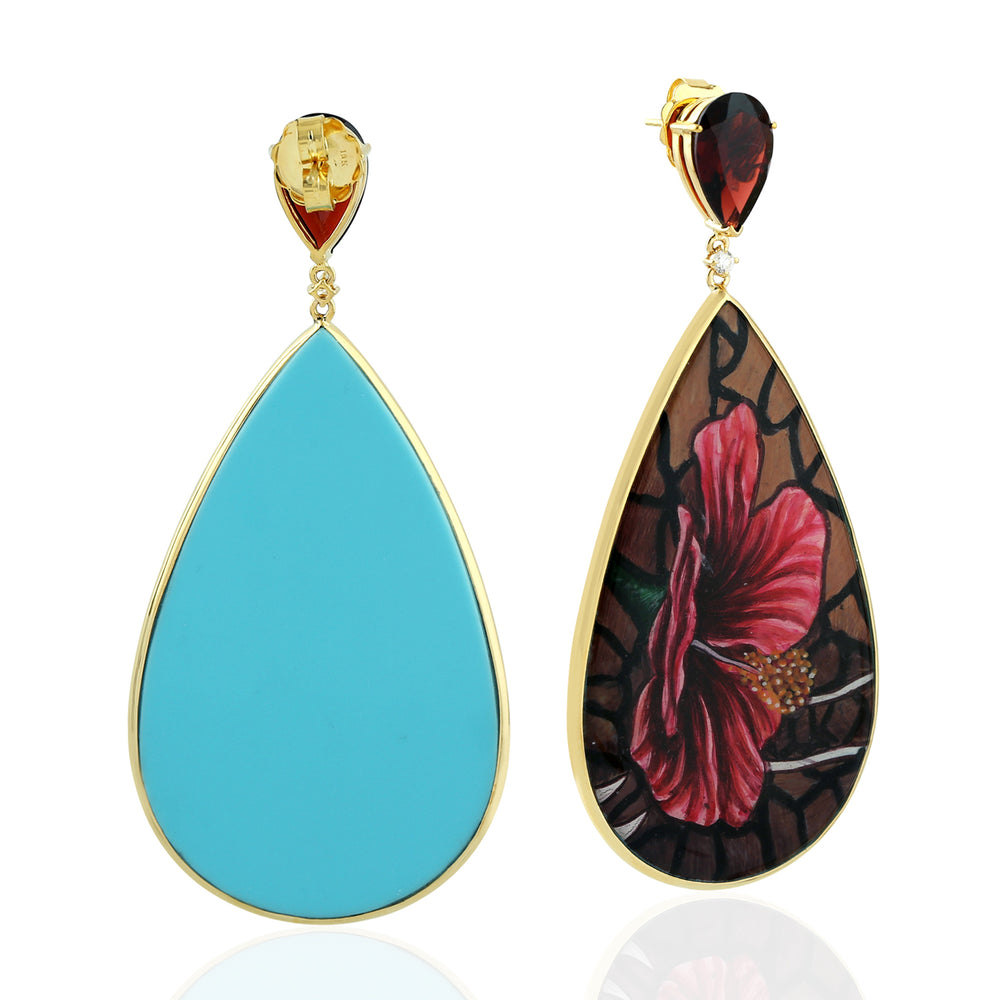 Pear Cut Garnet Prong Diamond Picture Bakelite Dangler In Yellow Gold