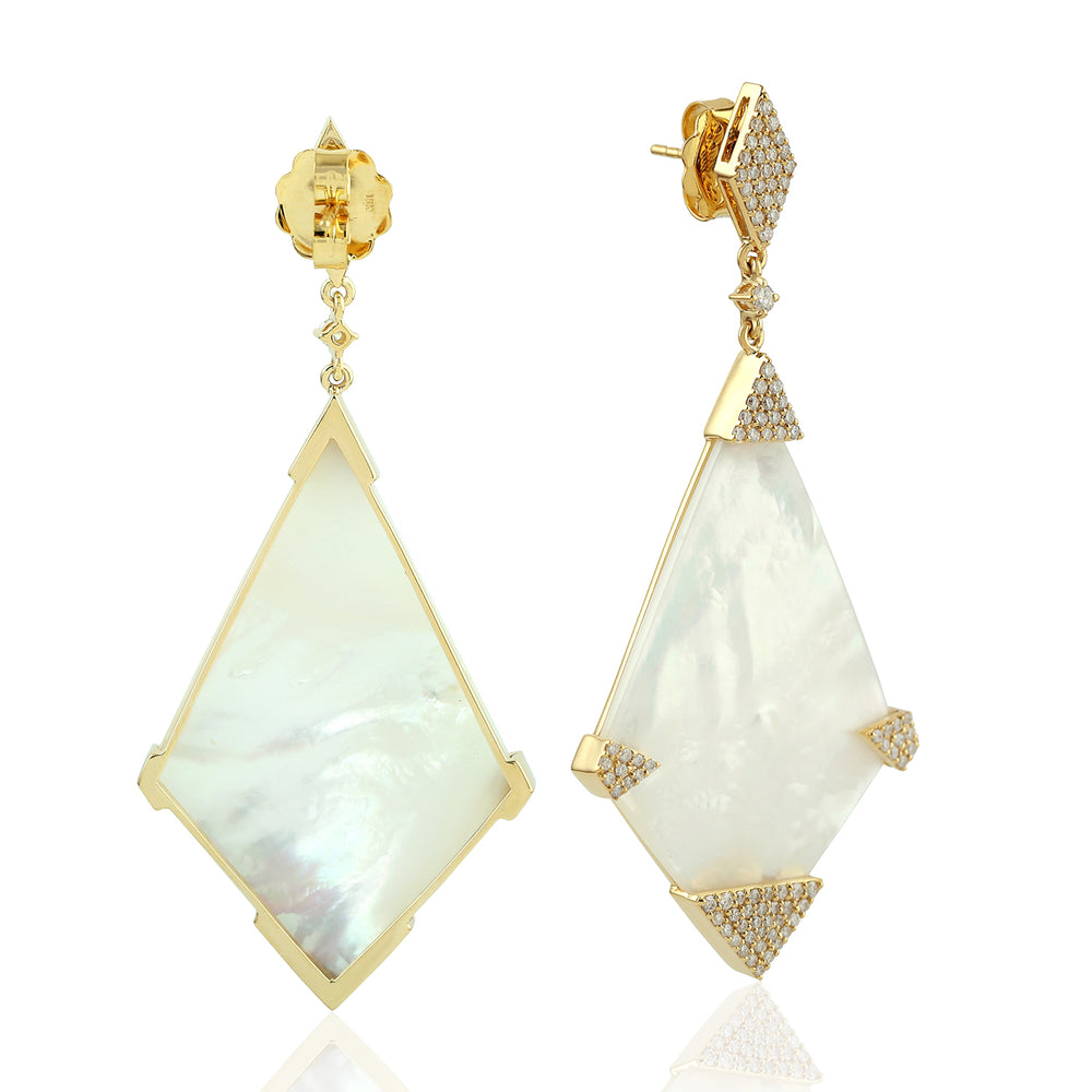 Fancy Cut MOP Micro Pave Diamond Designer Dangler In 18K Yellow Gold