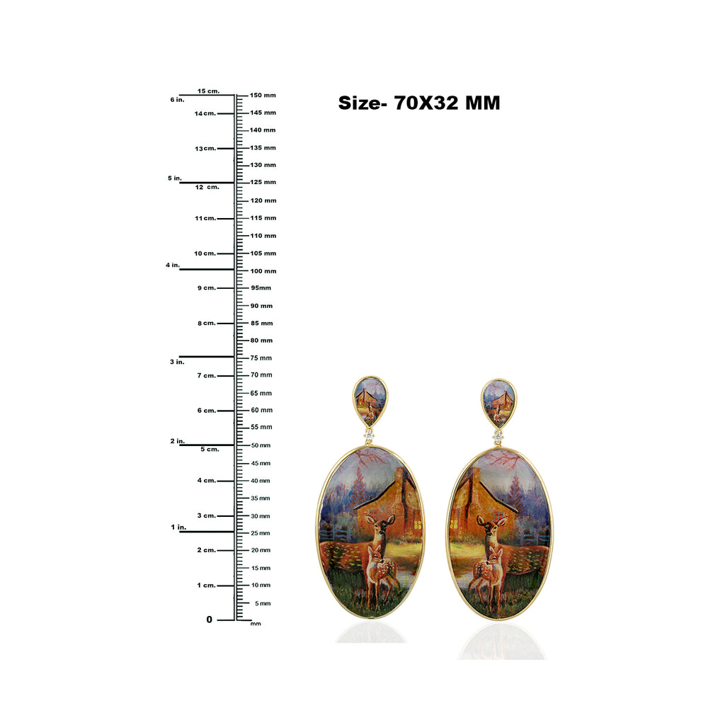 Picture Bakelite Prong Diamond Animal Dangle Earrings In 18k Yellow Gold