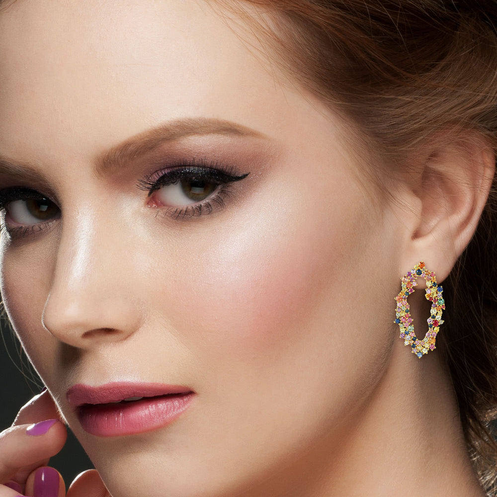 Multicolor Sapphire Front Stud Earrings in 18k Yellow Gold – September Birthstone Jewelry