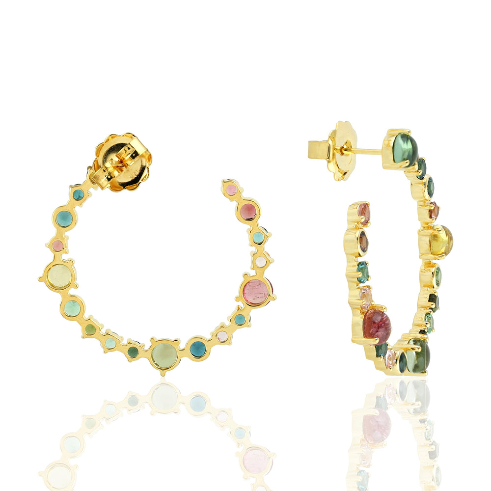Multi Color Tourmaline Gemstone Stud Earrings In 18K Yellow Gold