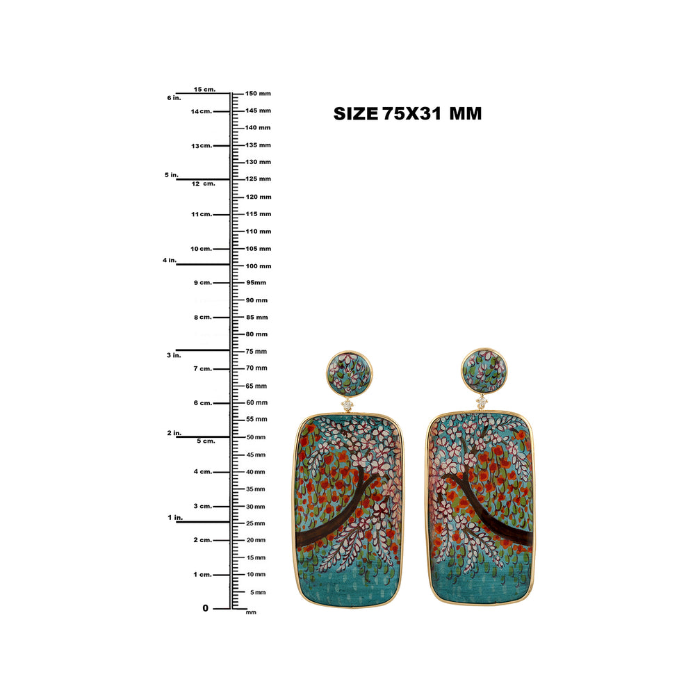 Mother Of Pearl Prong Diamond Enamel Dangle Earrings In 18k Yellow Gold