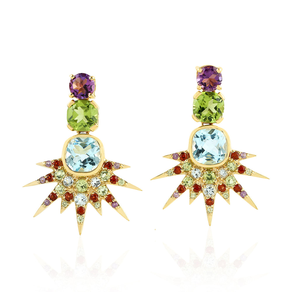 Blue Topaz Cushion Cut Peridot Prong Amethyst Garnet Gemstone Dangler In Gold