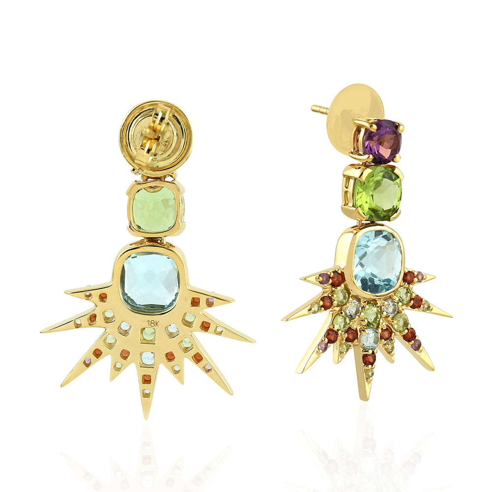 Blue Topaz Cushion Cut Peridot Prong Amethyst Garnet Gemstone Dangler In Gold
