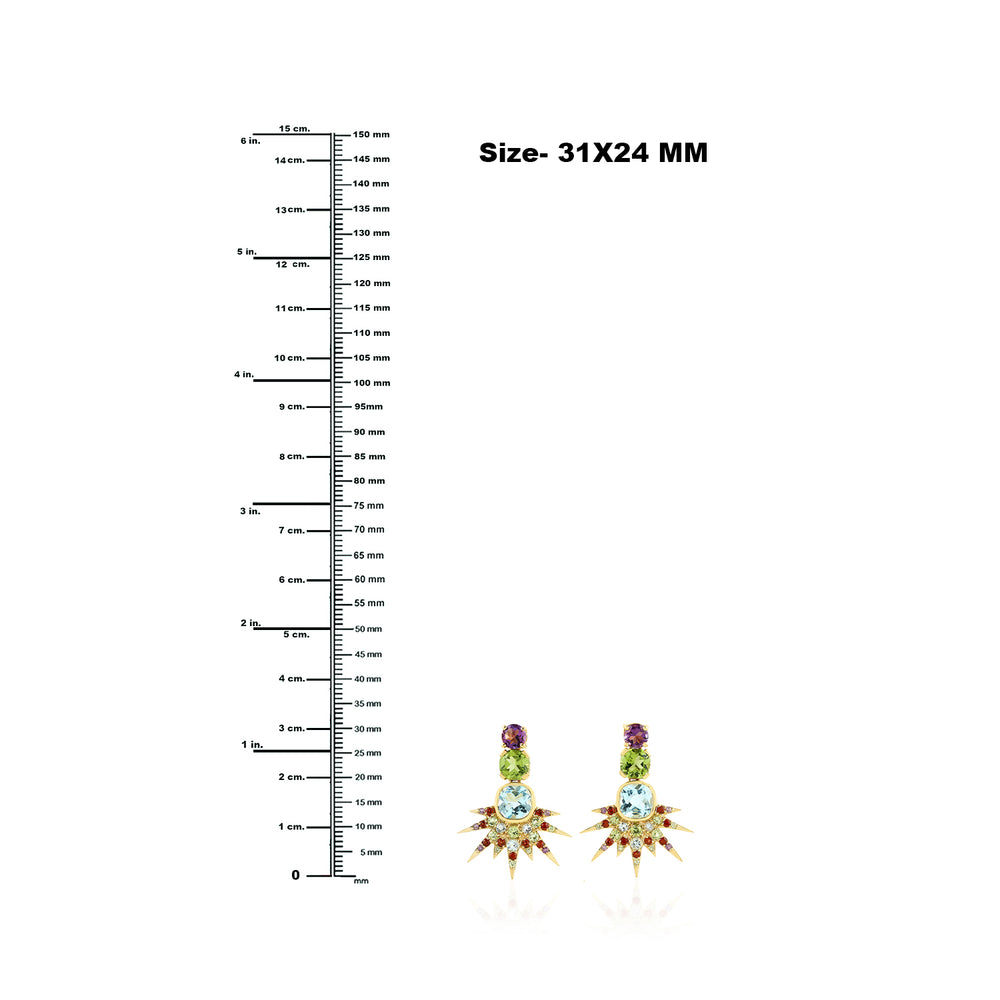 Blue Topaz Cushion Cut Peridot Prong Amethyst Garnet Gemstone Dangler In Gold